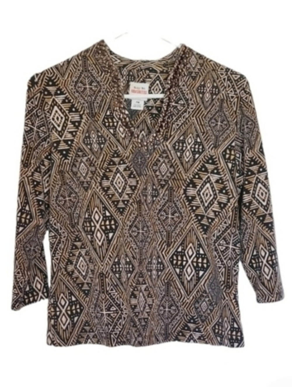 1203 * Ruby Rd Favorites Print Top Tan/Brown/Black Size PM
